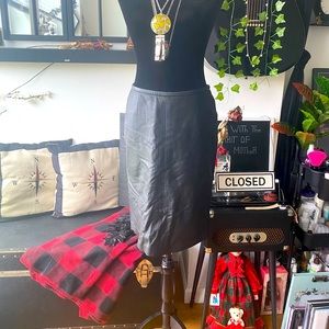 Mossimo Mid Length Genuine Leather Skirt - black